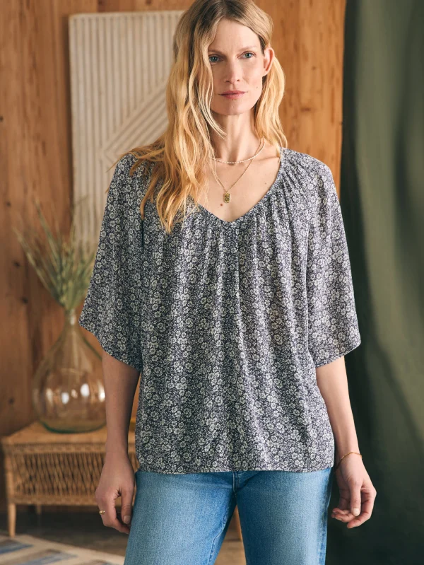 Amira Top - Navy Ditsy Floral