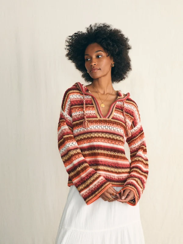 Beach Bonfire Crochet Hoodie - Botanical Stripe