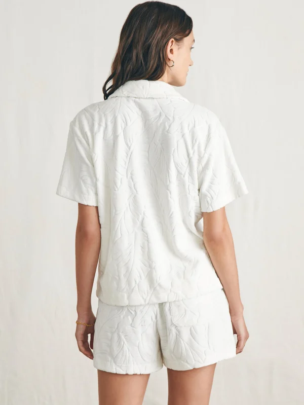 Cabana Towel Terry Short Sleeve Button Up - Tropic Fern Vintage White