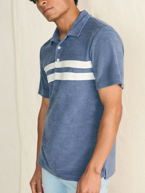 Cabana Towel Terry Surf Stripe Polo Shirt - Stormy Sky