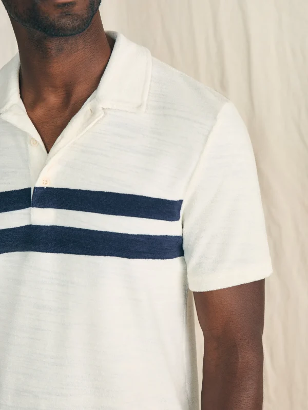 Cabana Towel Terry Surf Stripe Polo Shirt - Ivory Storm