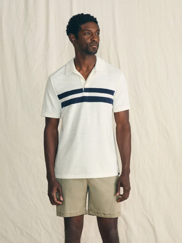 Cabana Towel Terry Surf Stripe Polo Shirt - Ivory Storm