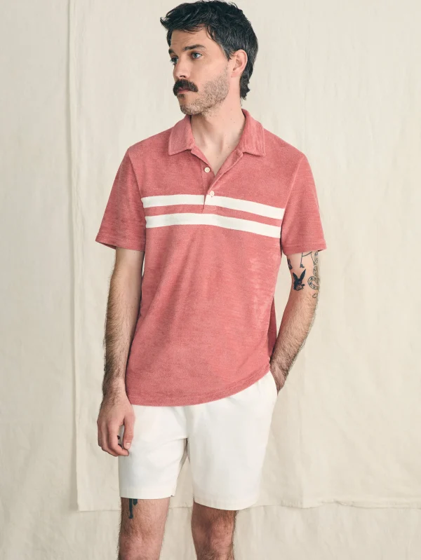 Cabana Towel Terry Surf Stripe Polo Shirt - Faded Flag