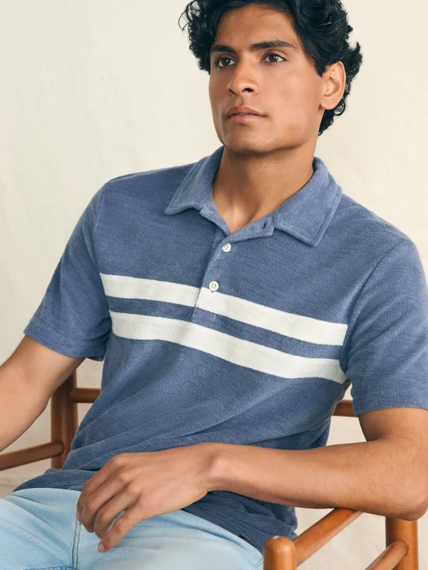 Cabana Towel Terry Surf Stripe Polo Shirt - Stormy Sky