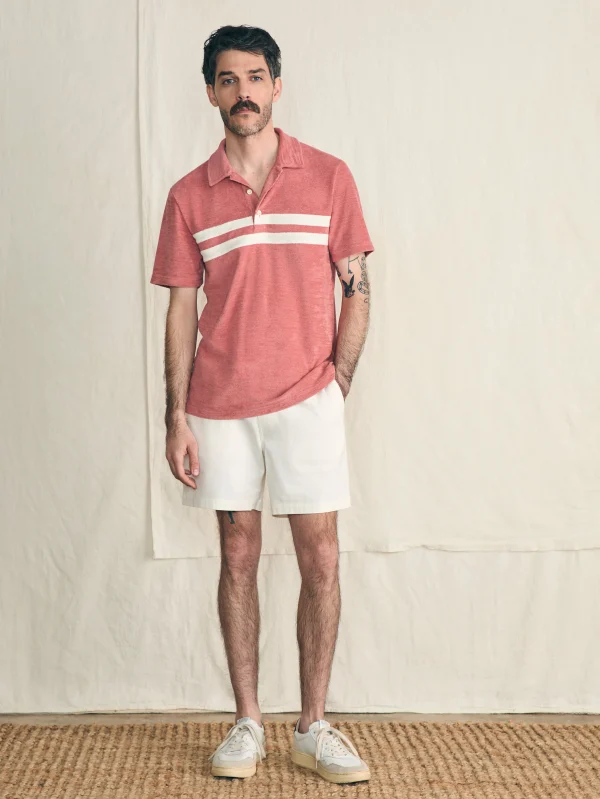 Cabana Towel Terry Surf Stripe Polo Shirt - Faded Flag