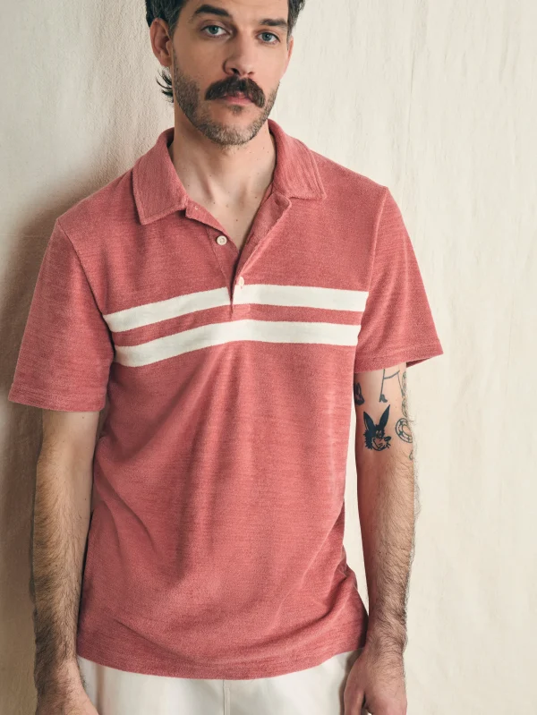 Cabana Towel Terry Surf Stripe Polo Shirt - Faded Flag