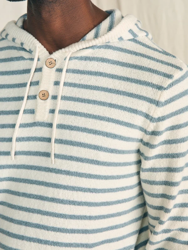 Cove Sweater Hoodie - Ivory Chambray Stripe