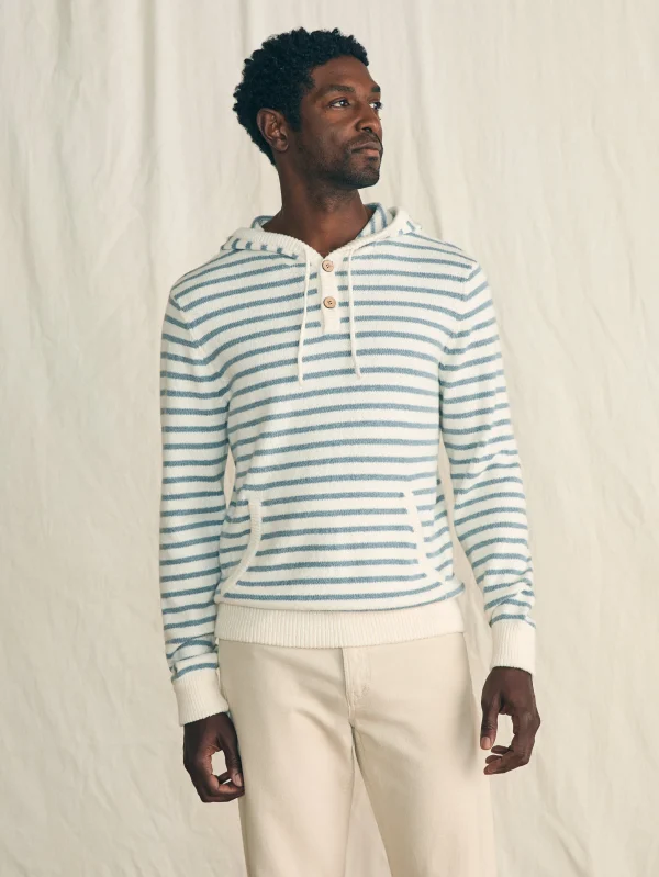 Cove Sweater Hoodie - Ivory Chambray Stripe