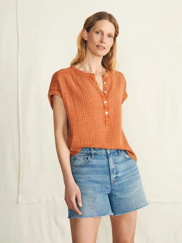 Dream Cotton Gauze Desmond Top - Bombay Brown