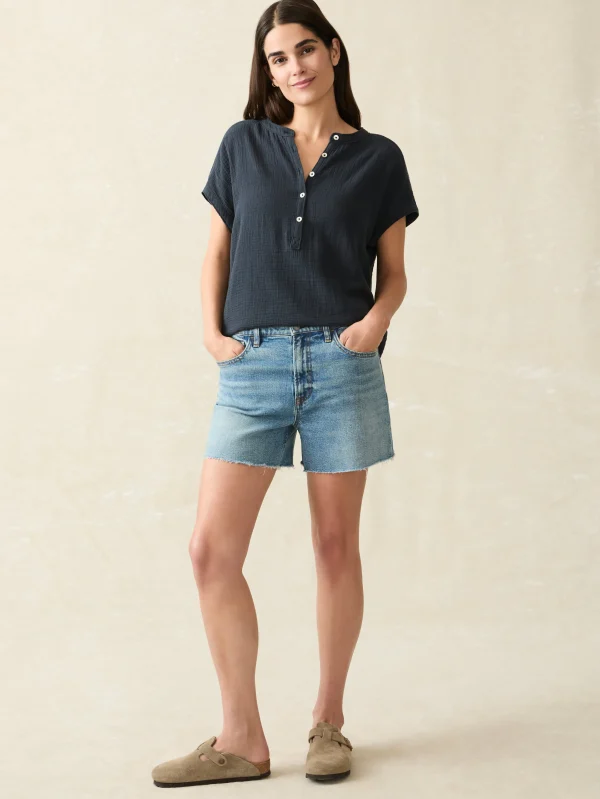 Dream Cotton Gauze Desmond Top - Navy