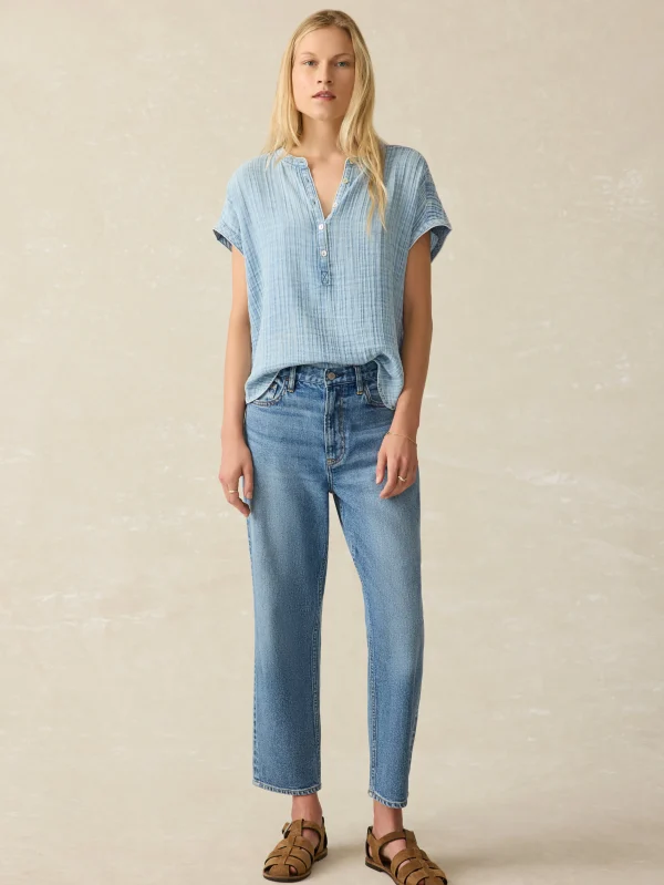 Dream Cotton Gauze Desmond Top - Light Indigo Wash