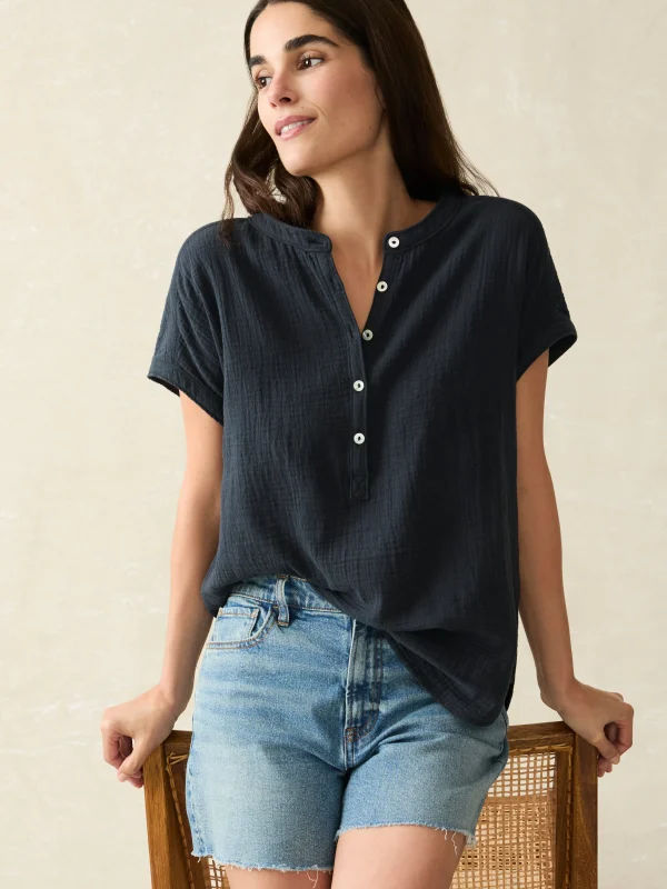 Dream Cotton Gauze Desmond Top - Navy