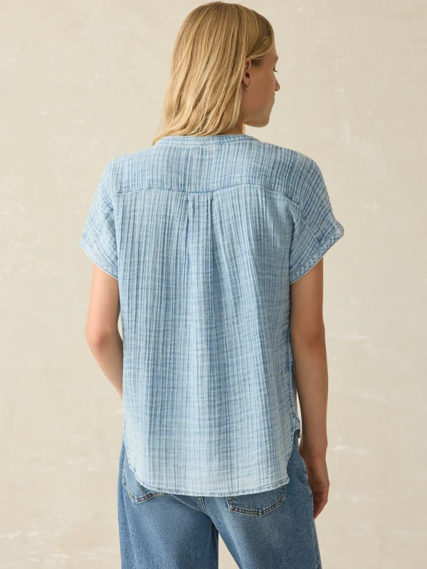 Dream Cotton Gauze Desmond Top - Light Indigo Wash