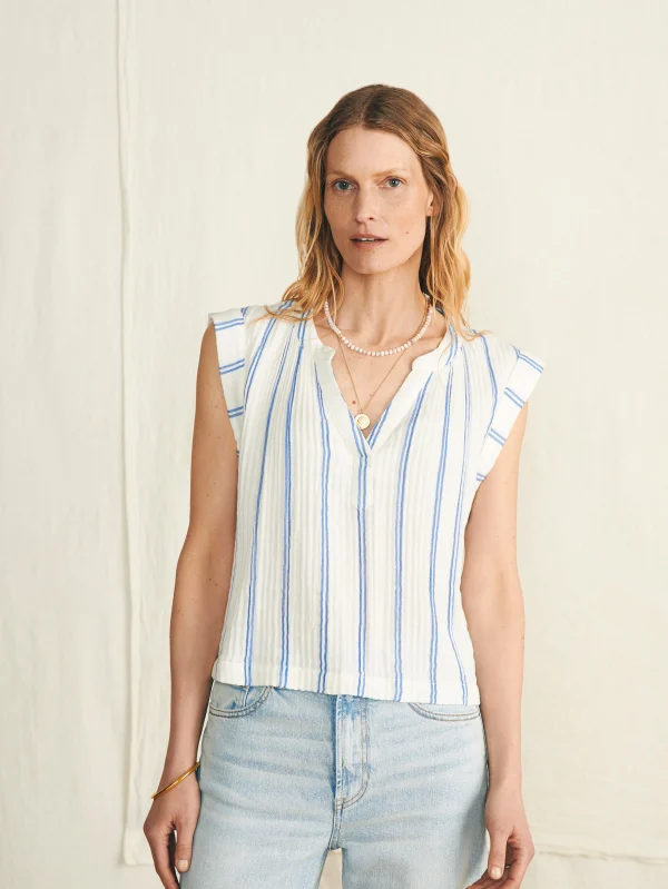 Dream Cotton Gauze Dylan Top - Back Bay Stripe