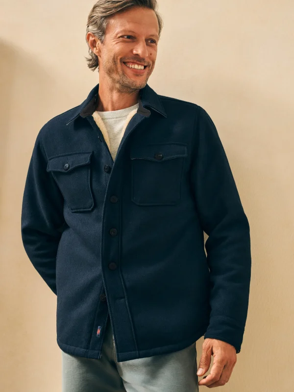 High Pile Fleece Lined Wool CPO - Navy Shadow Twill