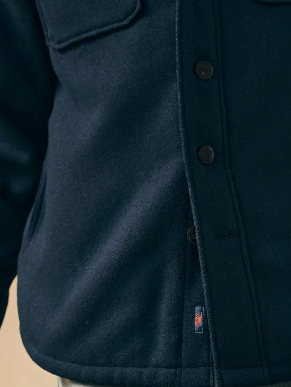 High Pile Fleece Lined Wool CPO - Navy Shadow Twill