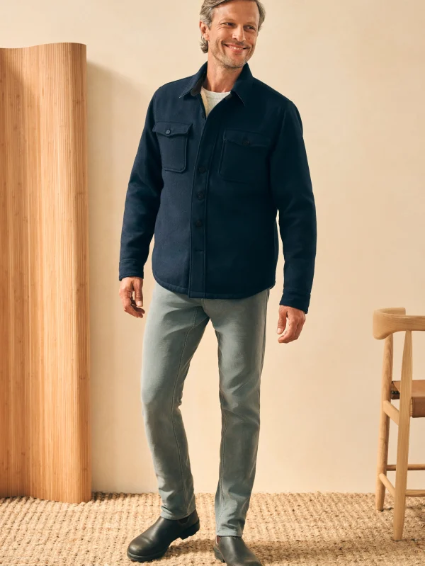 High Pile Fleece Lined Wool CPO - Navy Shadow Twill