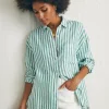 Laguna Linen Relaxed Shirt - Bottle Green Lucy Stripe