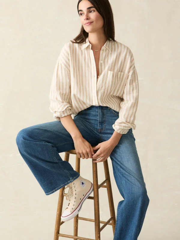 Laguna Linen Relaxed Shirt - Tan Lucy Stripe