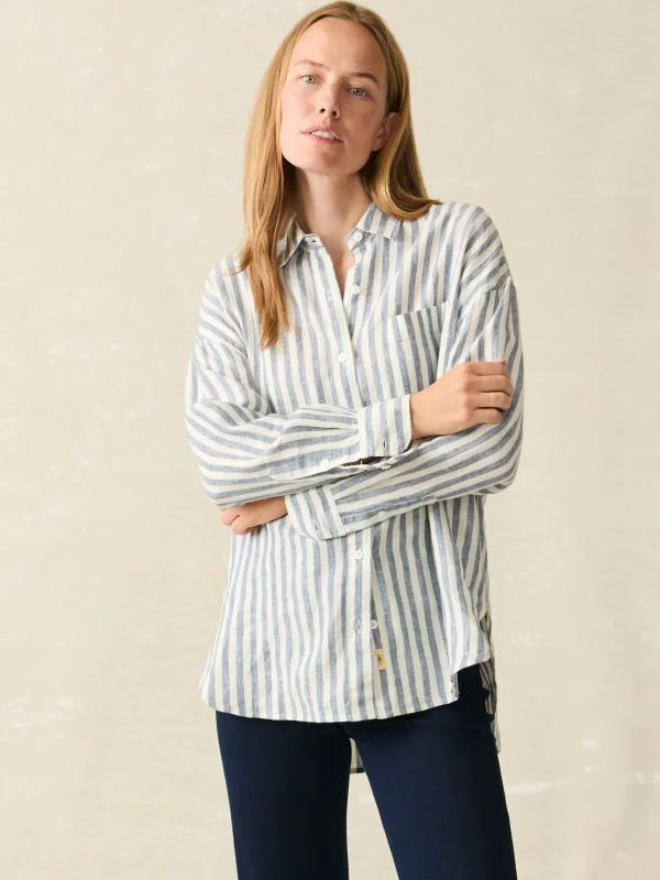 Laguna Linen Relaxed Shirt - Blue Lucy Stripe