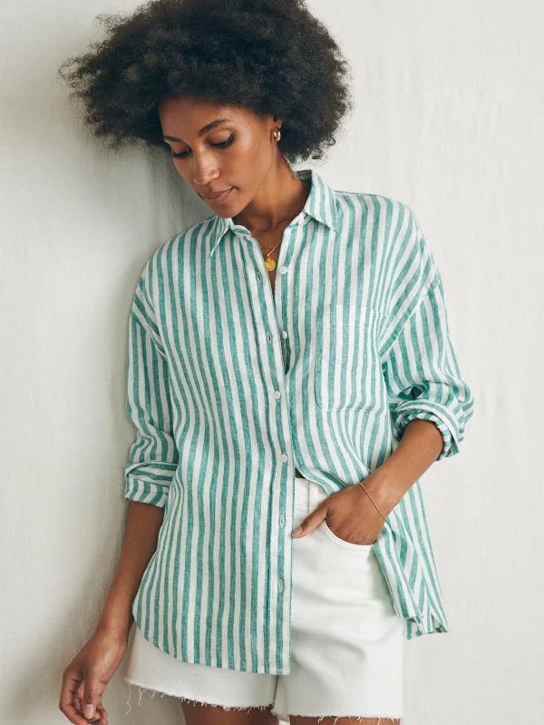 Laguna Linen Relaxed Shirt - Bottle Green Lucy Stripe