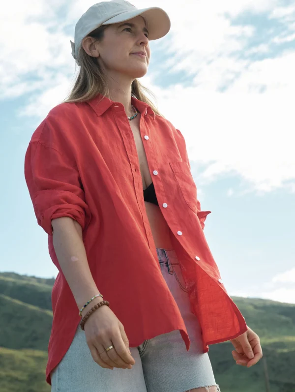 Laguna Linen Relaxed Shirt - Poppy Red