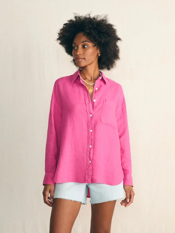 Laguna Linen Relaxed Shirt - Cone Flower