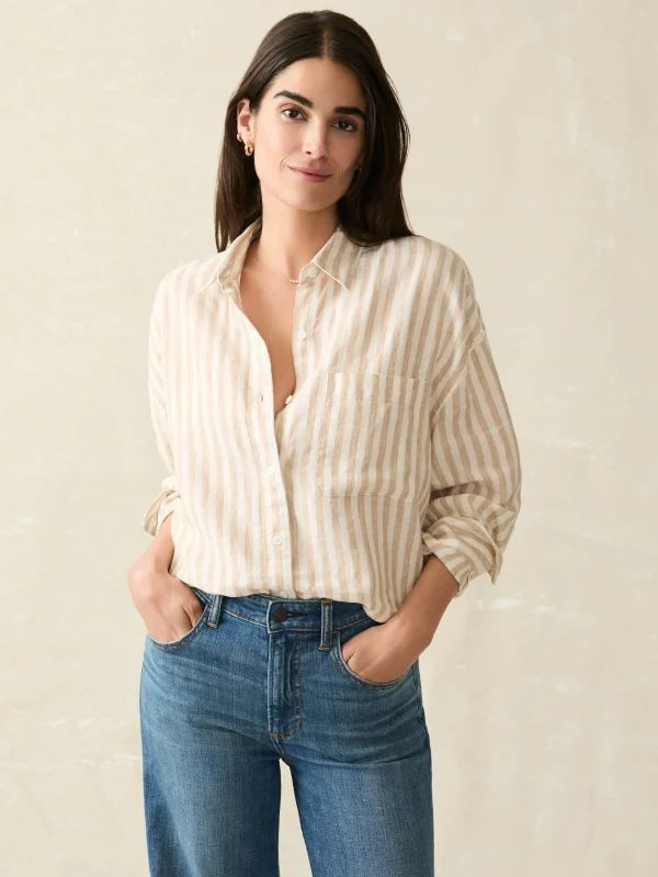 Laguna Linen Relaxed Shirt - Tan Lucy Stripe