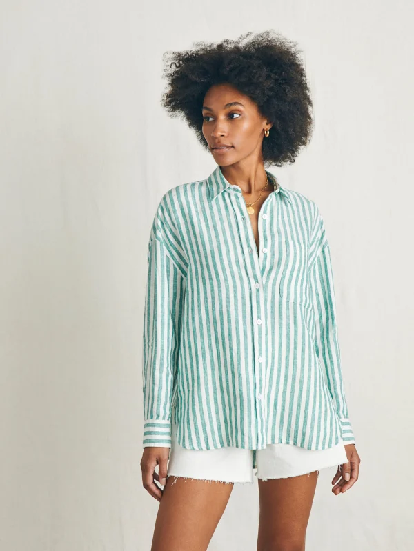 Laguna Linen Relaxed Shirt - Bottle Green Lucy Stripe