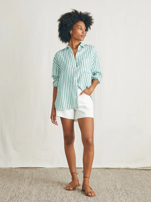 Laguna Linen Relaxed Shirt - Bottle Green Lucy Stripe