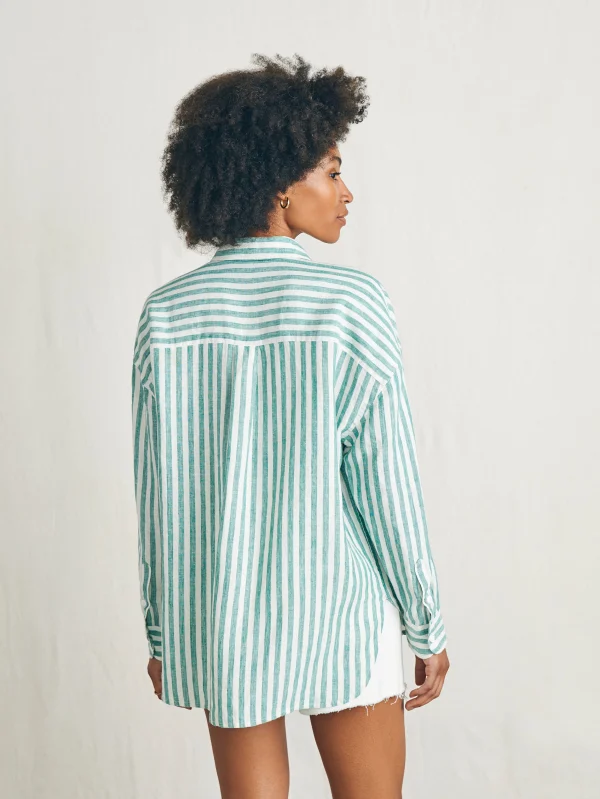 Laguna Linen Relaxed Shirt - Bottle Green Lucy Stripe