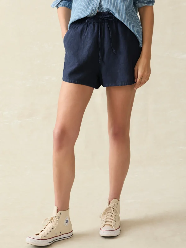 Laguna Linen Tie Waist Short - Navy Blazer