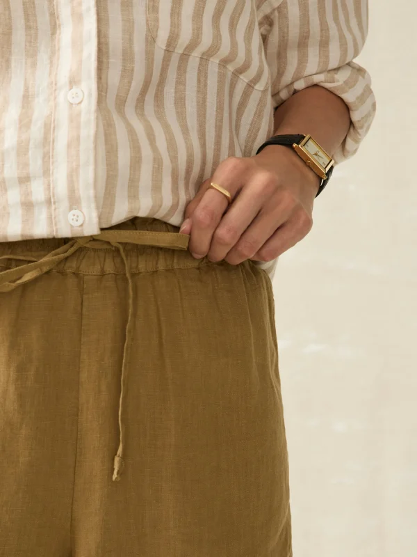 Laguna Linen Tie Waist Short - Antique Bronze