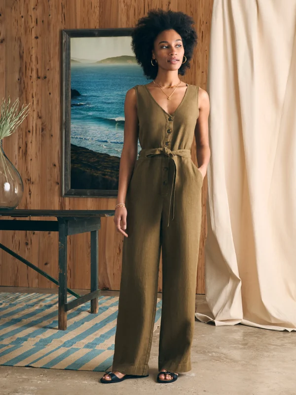 Linen Alina Jumpsuit - Military Olive