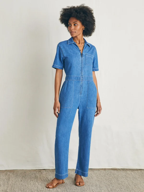 Linen Denim Jumpsuit - Bay Breeze Wash