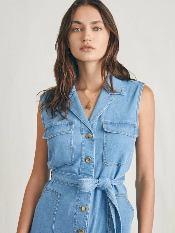 Linen Denim Romper - Sunlit Cove Wash