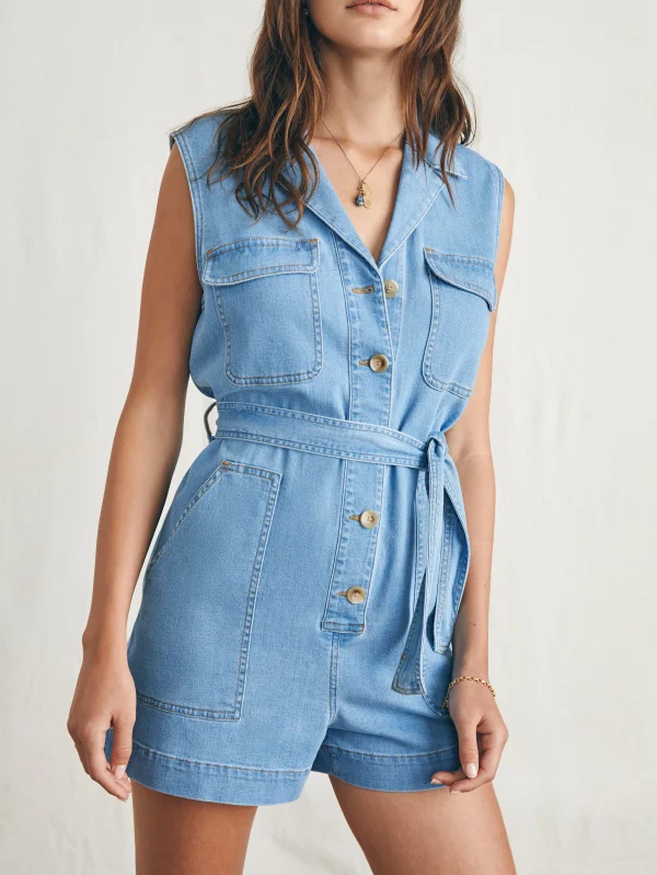 Linen Denim Romper - Sunlit Cove Wash