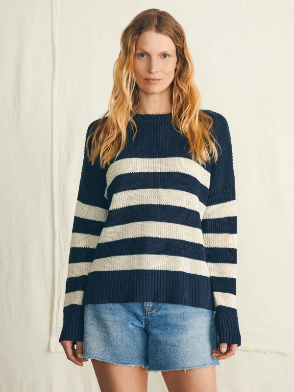 Miramar Linen Crew Sweater - Kadena Navy Stripe