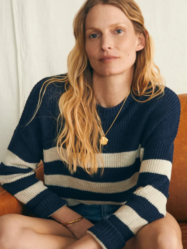 Miramar Linen Crew Sweater - Kadena Navy Stripe