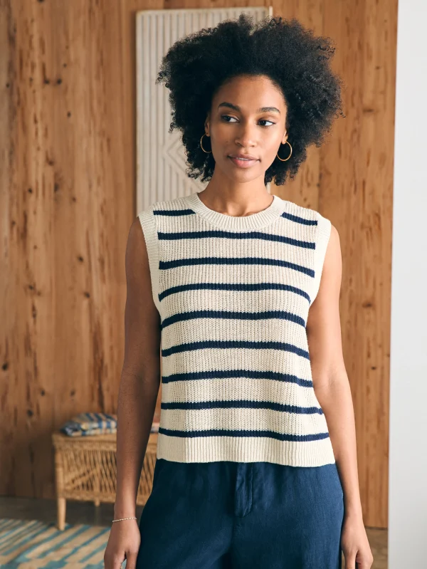 Miramar Linen Muscle Tank - Montauk Stripe