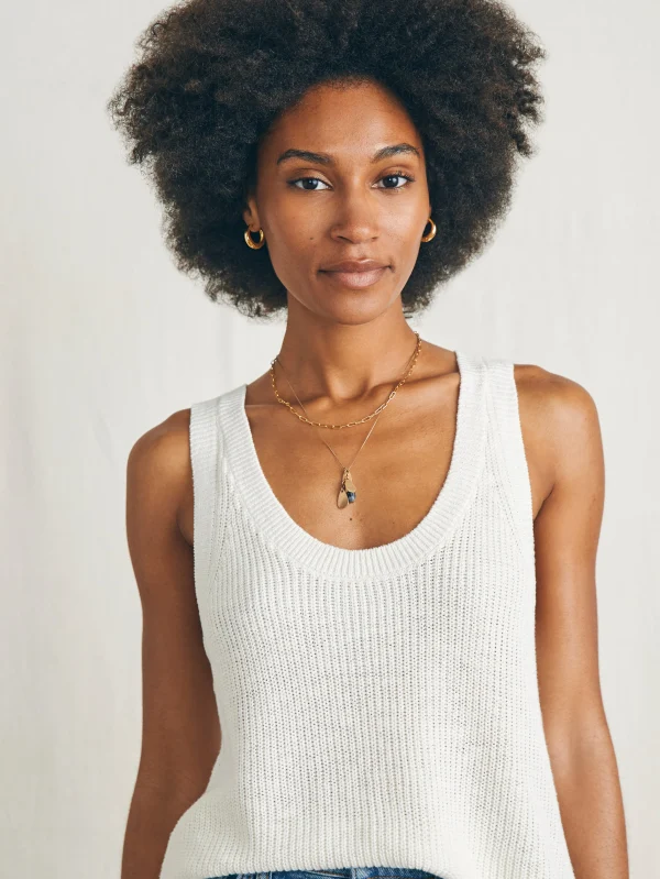 Miramar Linen Scoop Neck Tank - Egret