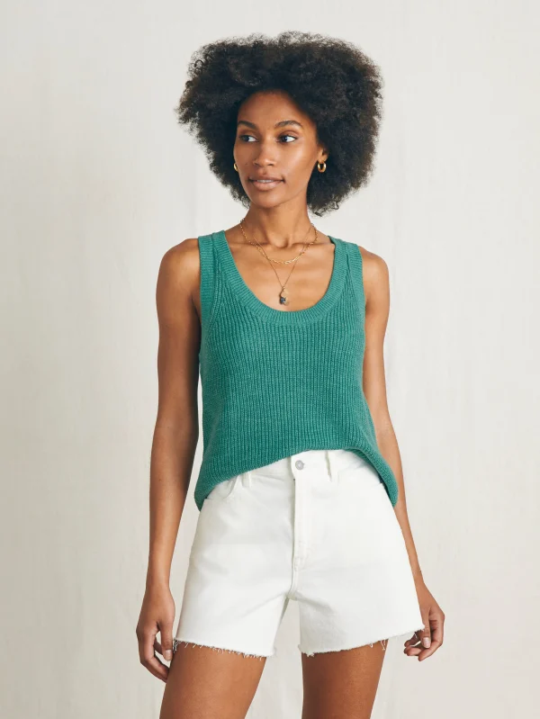 Miramar Linen Scoop Neck Tank - Bottle Green