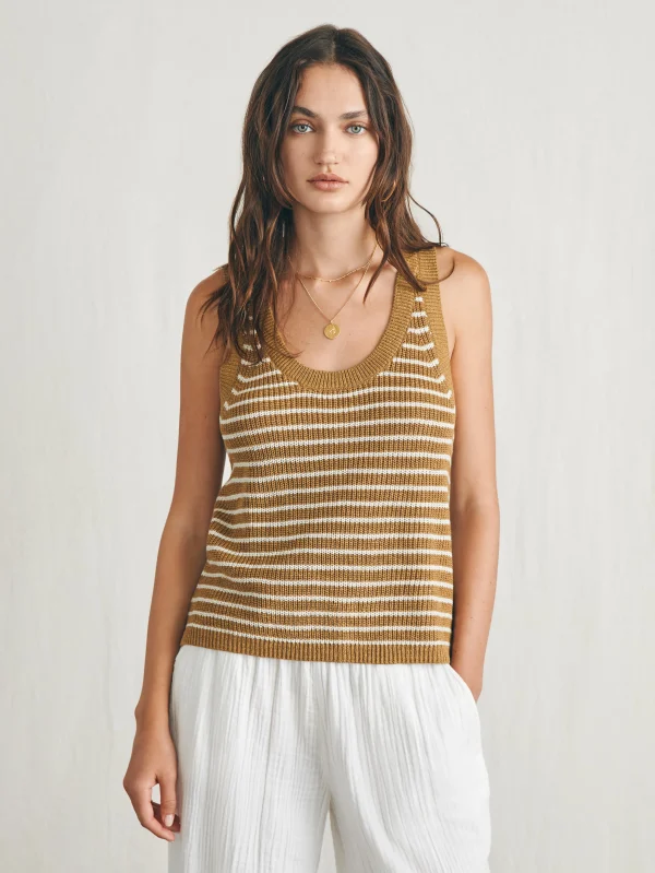 Miramar Linen Scoop Neck Tank - Antique Bronze Hampton Stripe