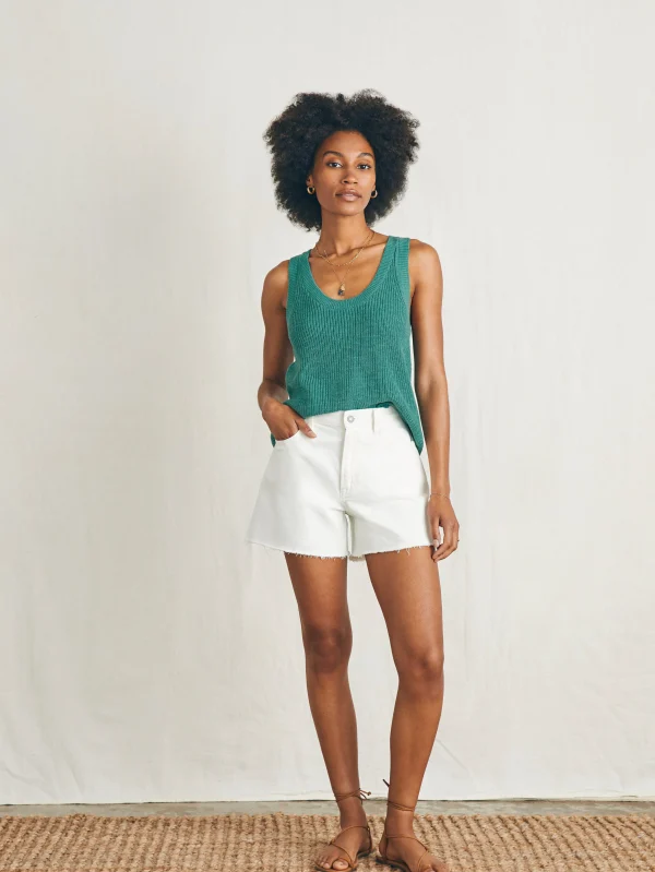 Miramar Linen Scoop Neck Tank - Bottle Green