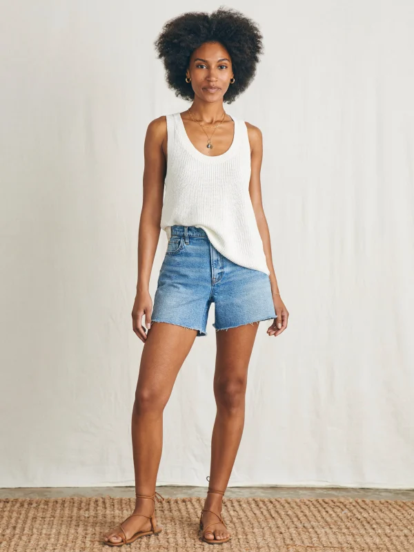 Miramar Linen Scoop Neck Tank - Egret