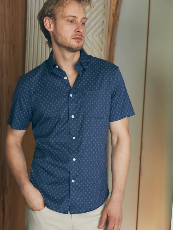 Movement™ Short-Sleeve Shirt (Tall) - Navy Dusk Diamond Print