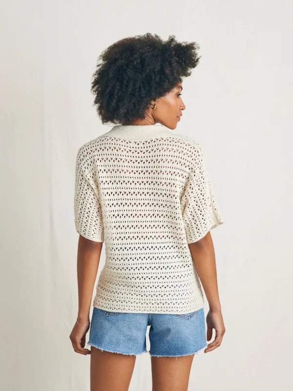 Nusa Crochet Polo Sweater - Birch