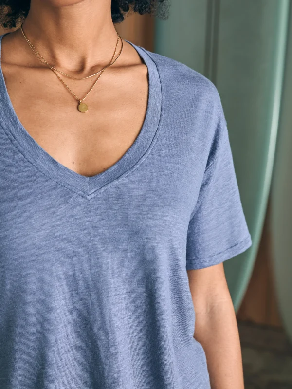 Oceanside Linen V-Neck Tee - Folkstone