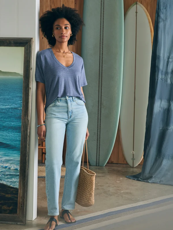 Oceanside Linen V-Neck Tee - Folkstone