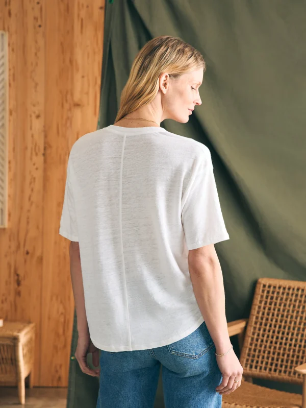 Oceanside Linen V-Neck Tee - White